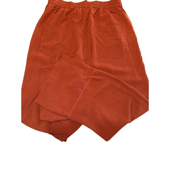 ZARA Wide-Leg Slacks Four-Pocket Burnt Orange Women’s M Elastic Tie Waist - Picture 10 of 16